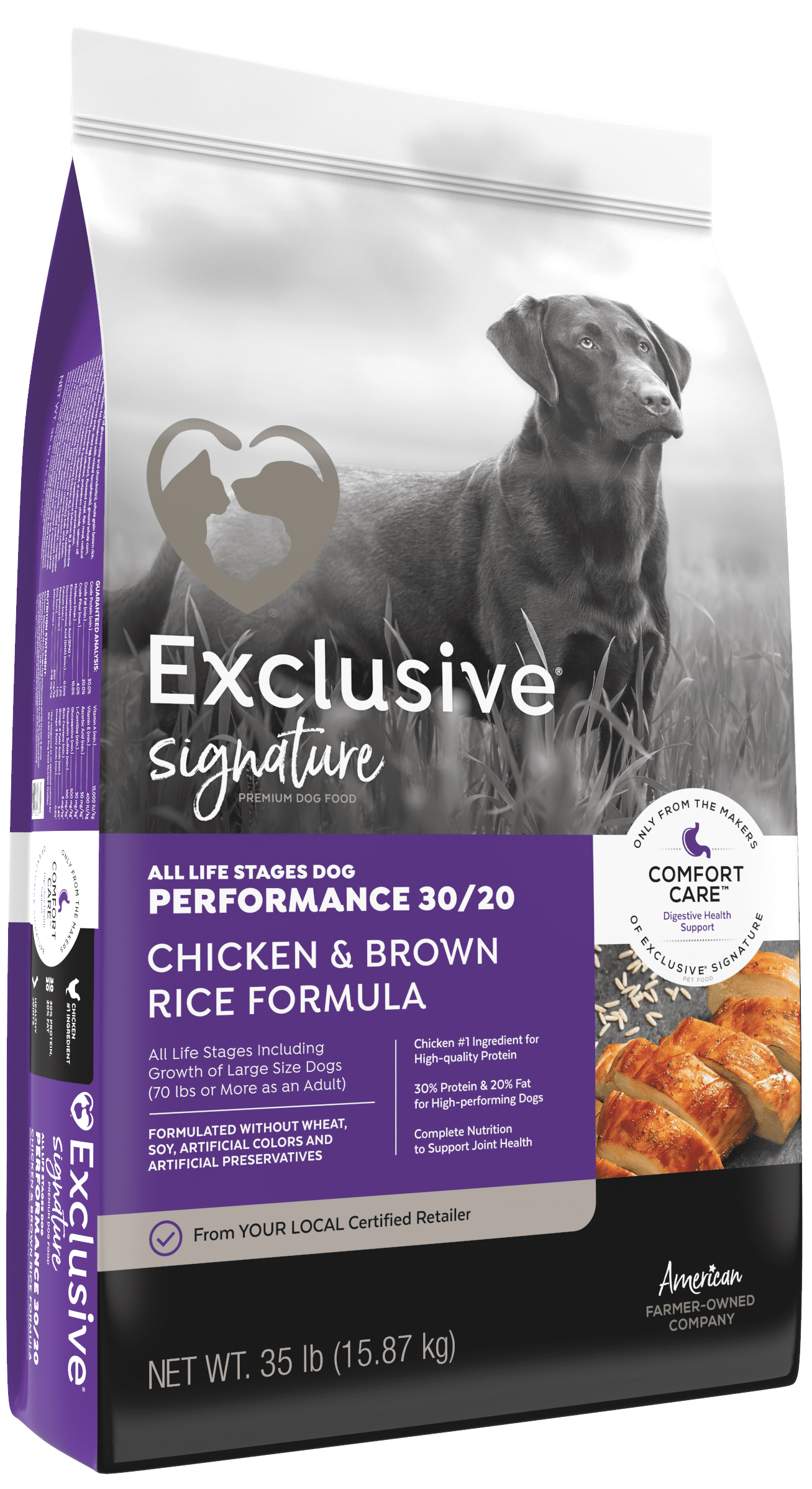 Purple dog food sales bag