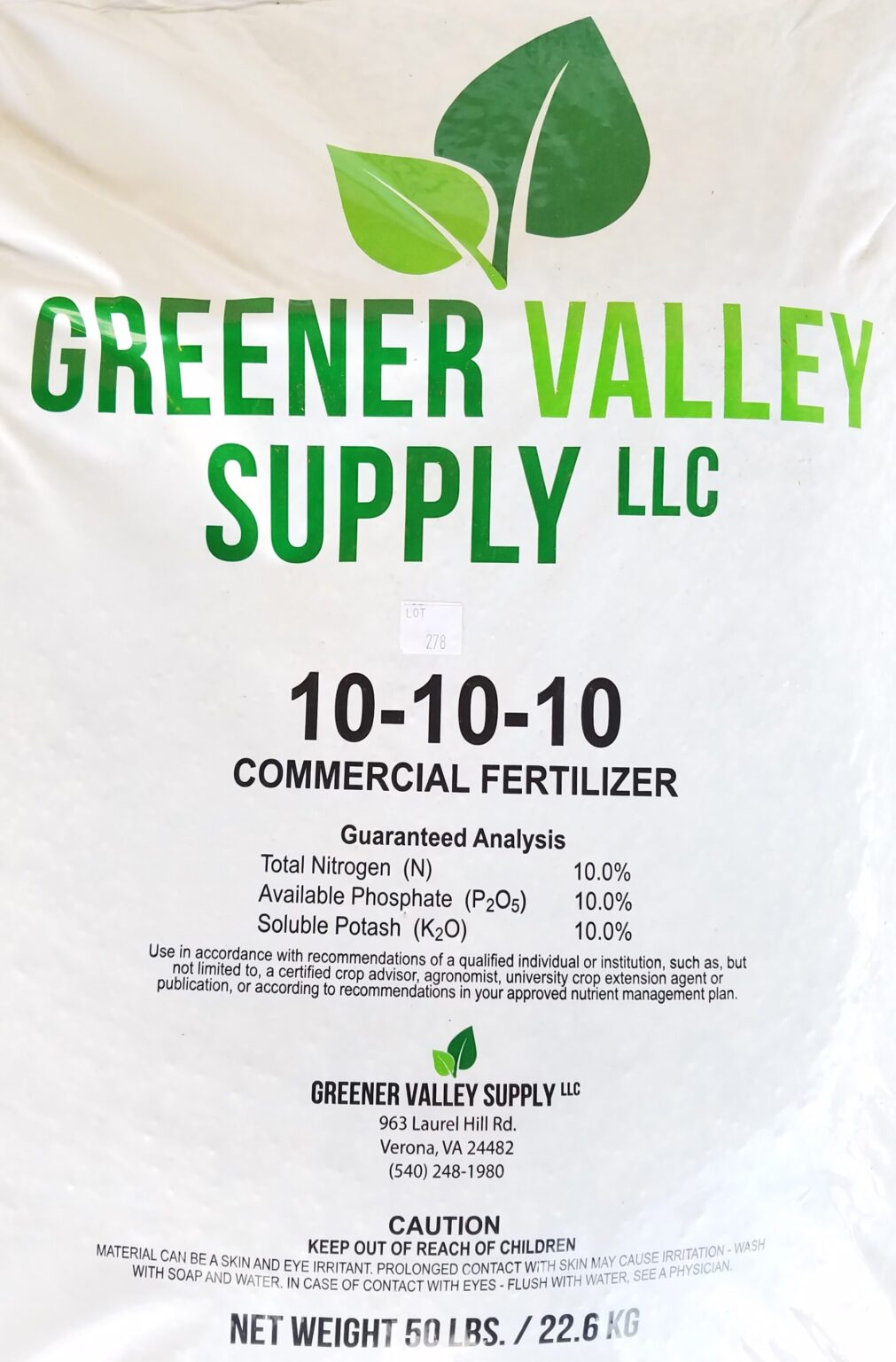 Fertilizer, 101010, 50 lbs. Augusta Cooperative Farm Bureau, Inc.